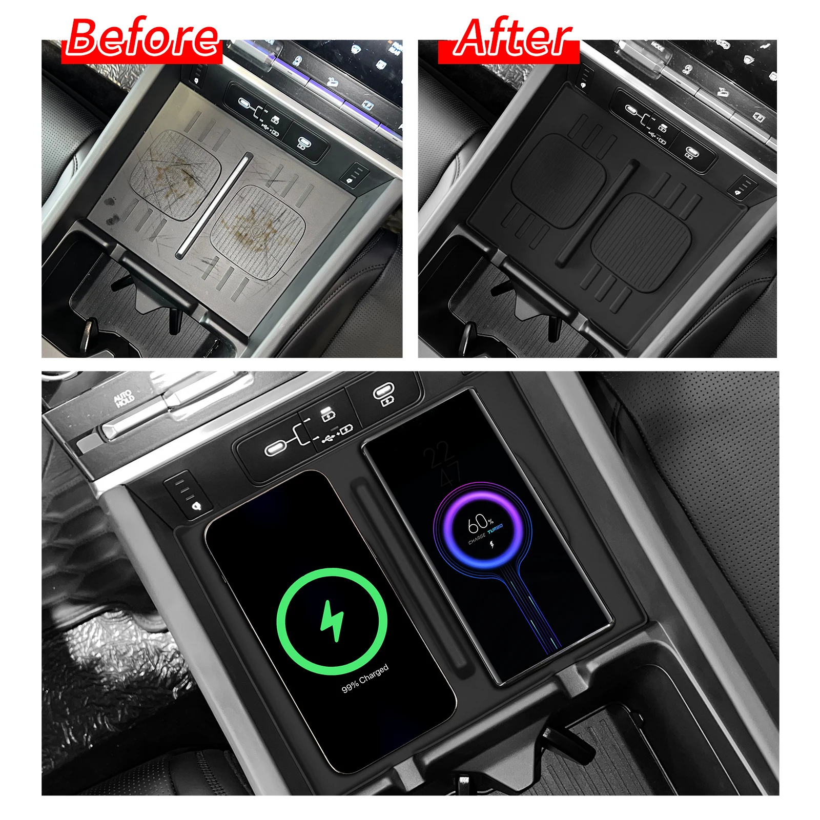 for Hyundai Santa Fe 2024 Wireless Charging Pad Auto Interior Accessories Car Phone Non-slip Charger Mat Silicone Protective Pad 3