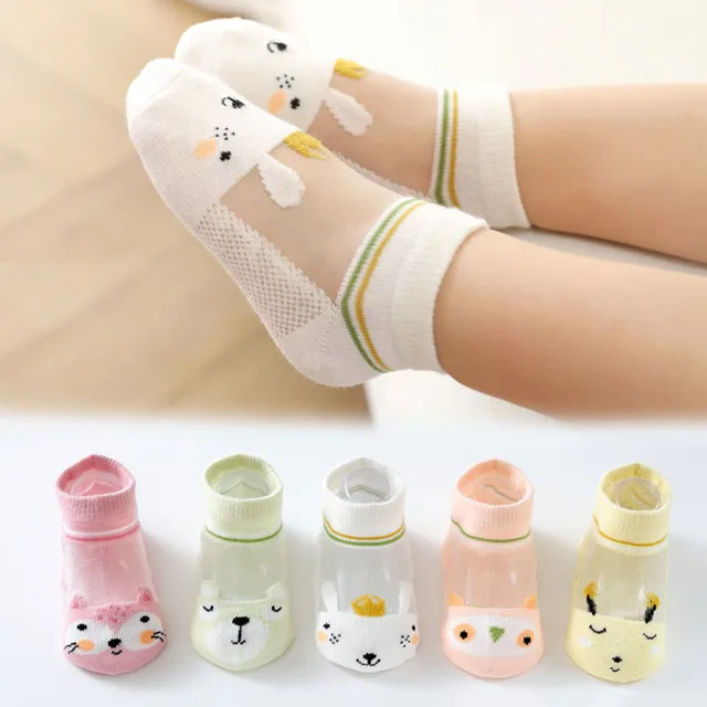 5 Pairs Girls Socks Cartoon Animal Mmesh Breathable Children Kids Socks For Summer