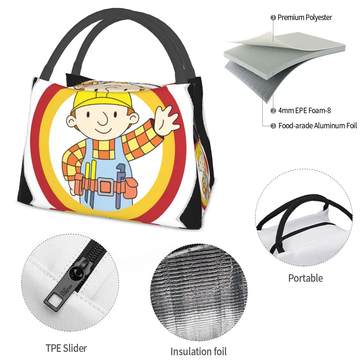 Builder By Srj94 Bob The Builder Portable insulation bag for Cooler Thermal Food Office Pinic Container