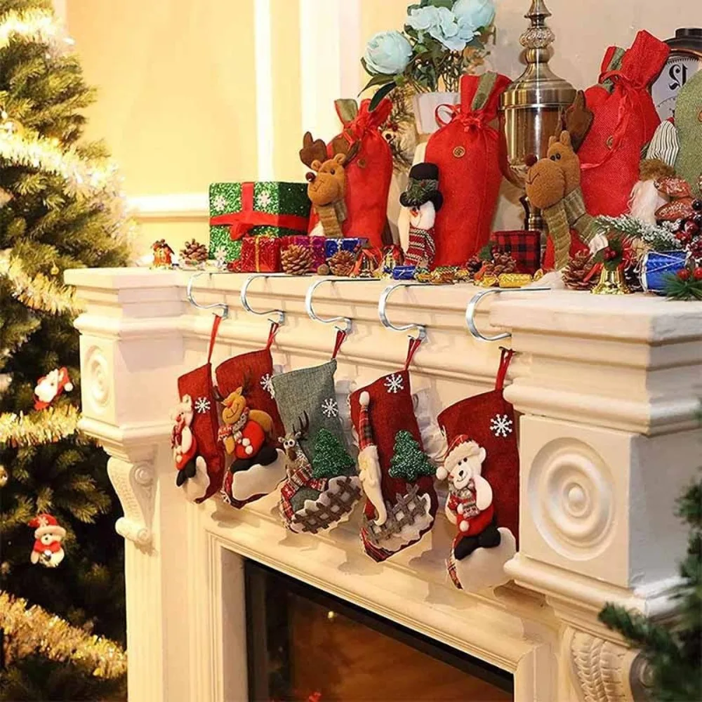 New Clip Christmas Stocking Holders Metal Safety Christmas Stocking Hangers Set Decoration Mantel Hangers