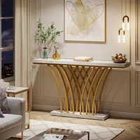 Tribesigns Table console dorée de 59 pouces, table d'entrée moderne avec base en métal en forme de grille pour entrée, couloir, entrée 4