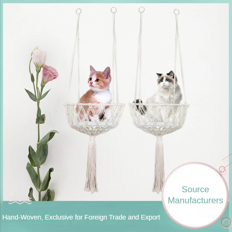 

Bohemian Style Cat Litter Hanging Basket Hand Woven Pet Cat Cotton Rope Hanging Basket Pet Hammock Leisure Cat Litter