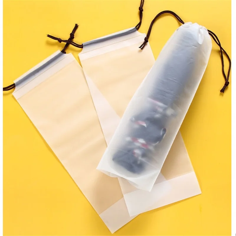 Matte Translucent Plastic Bag Umbrella Storage Bag Reusable Portable Umbrella Drawstring Storage Cover Home Organizer