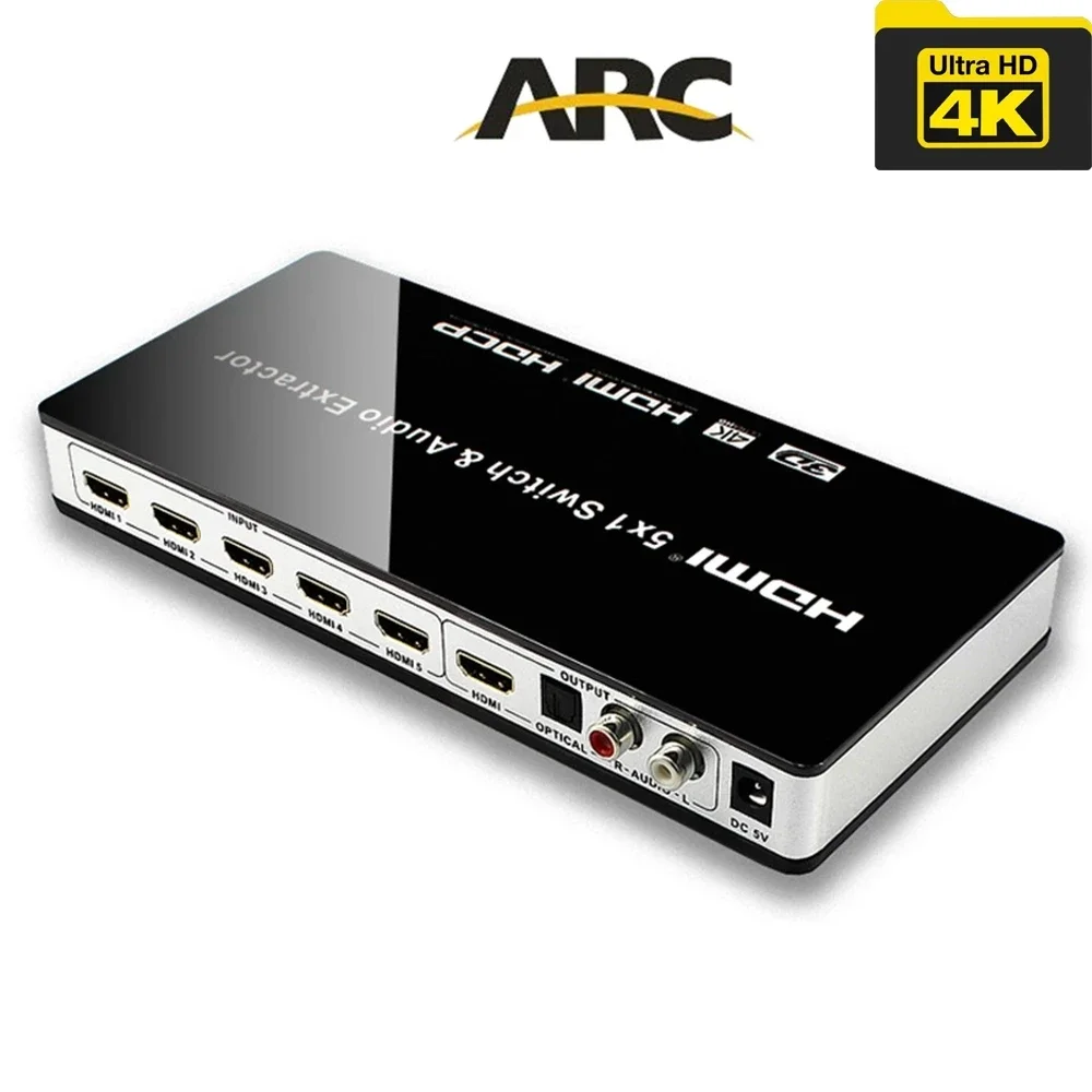 5 In 1 Out Hdmi Switch 4K @ 30Hz Hdmi 5X1 Switcher Adapter Per Xbox 360 Per Mi Box Ps5 Ps4 Dvd Laptop Pc Computer A Tv Monitor