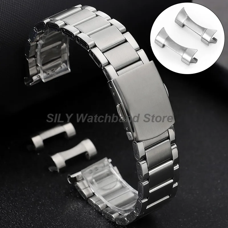 Stainless Steel Curved End Strap with Folding Buckle - Elegant Business Watch Band