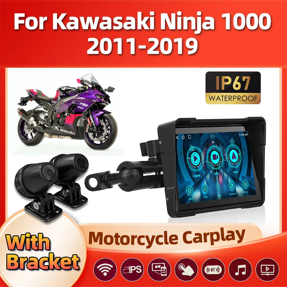 

5 Inch Motorcycle Carplay Wireless Touch Screen GPS IP67 Waterproof Dual Bluetooth For Kawasaki Ninja 1000 2011-2017 2018 2019