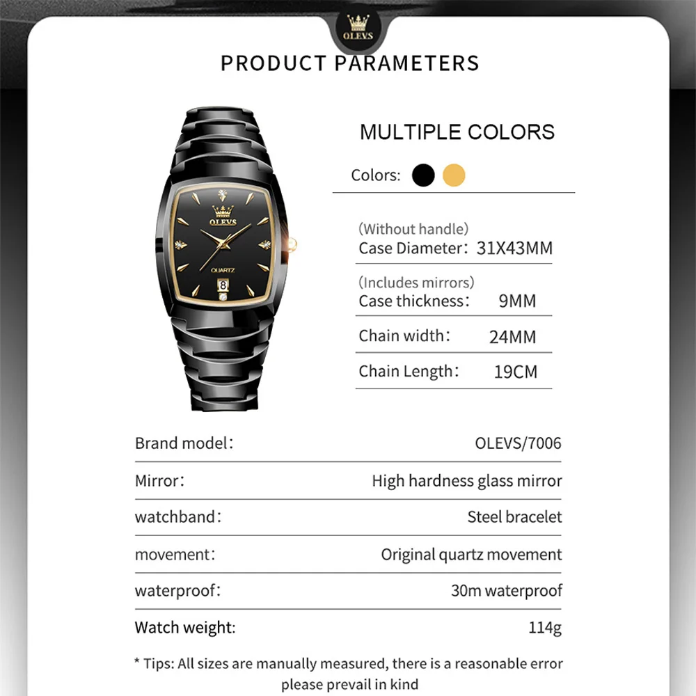 OLEVS Original Brand Quartz Watch for Men Luxury Golden Tungsten Steel Men's Watches Waterproof Calendar Wristwatch Reloj Hombre