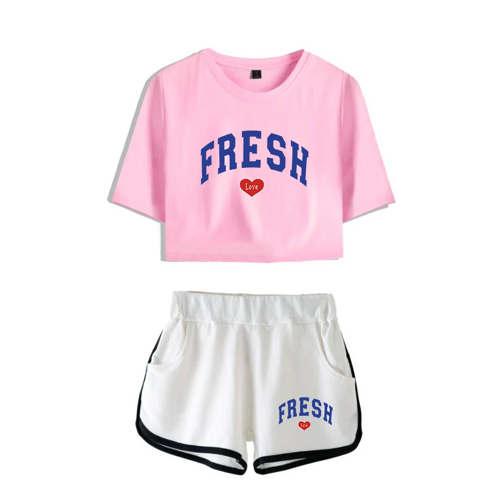 Sturniolo Triplets Fresh Love Merch Two Piece Set Short Sleeve Crop Top Navel Tee+Shorts Women's Sets Sturniolo Triplets Clothes