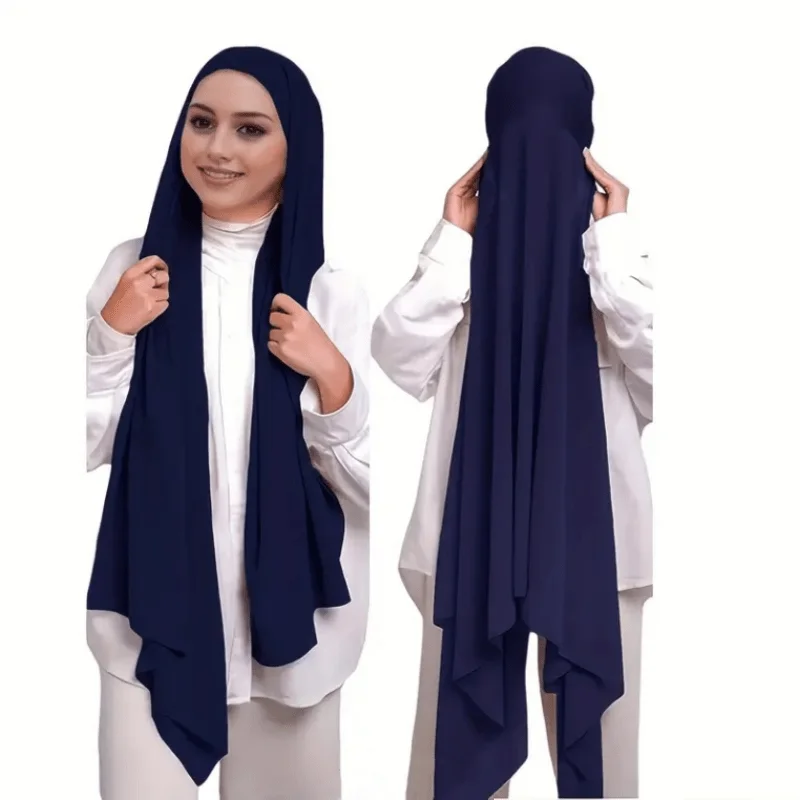 1-teiliges schlichtes Instant-Hijab-Blasen-Chiffon-Set mit modaler Röhrenkappe, muslimische Frau, Hijab, Innenschal, lässiger langer Schal, islamischer Turban – Detail 3