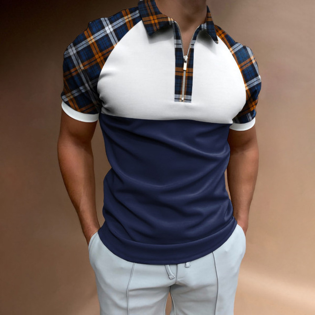 Fashion Polo Shirt Casual Business Color Matching Short Sleeve High Quality Slim Fit Zipper Polos Shirt Mens Sexy Polo homme