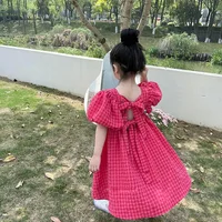 Bear Leader Rose Pink Plaid Bow Dress Elegant Lolita Child Big Girls Midi Dress Children Dresses Teens Party Princess Sundress 2