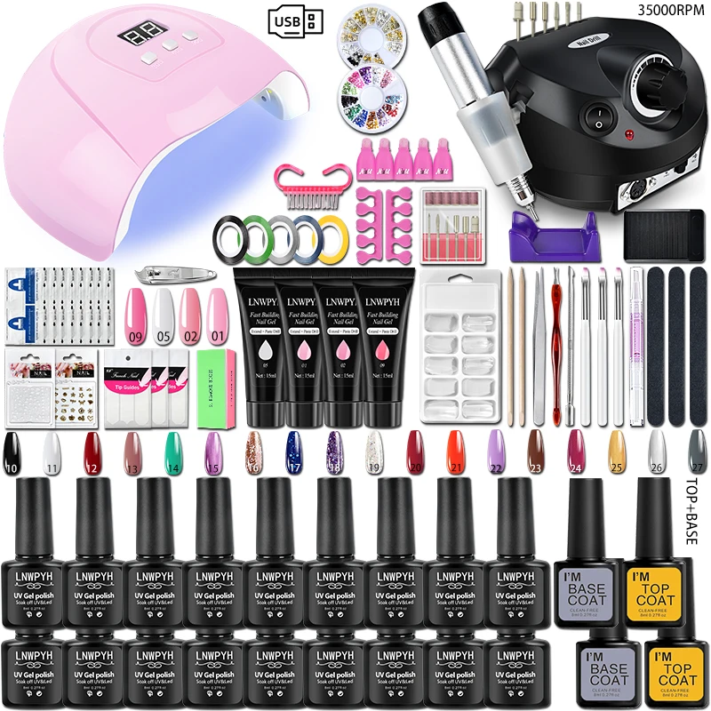LNWPYH Nail Set Nail Gel Tools Kit 54W/36W Nail Lamp 18/12/6 Colors UV Gel Nail Polish Kit Contains Nail Drill Machine Nail Kit 2