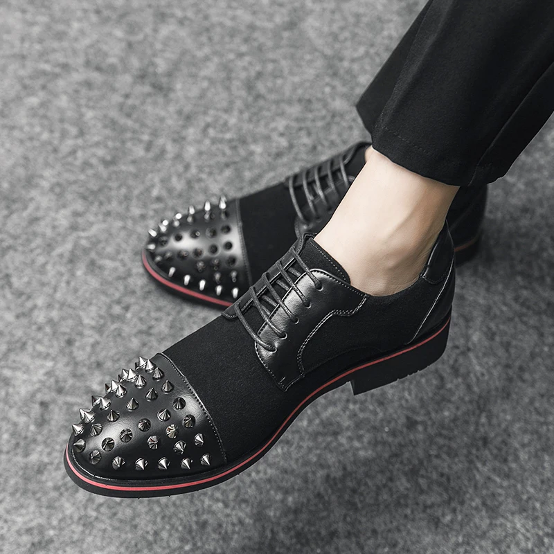 

Mens Suede Willow Studded Fashion Leather Shoes Formal Dress Shoes Italian Style Business Office Lace Up Shoes