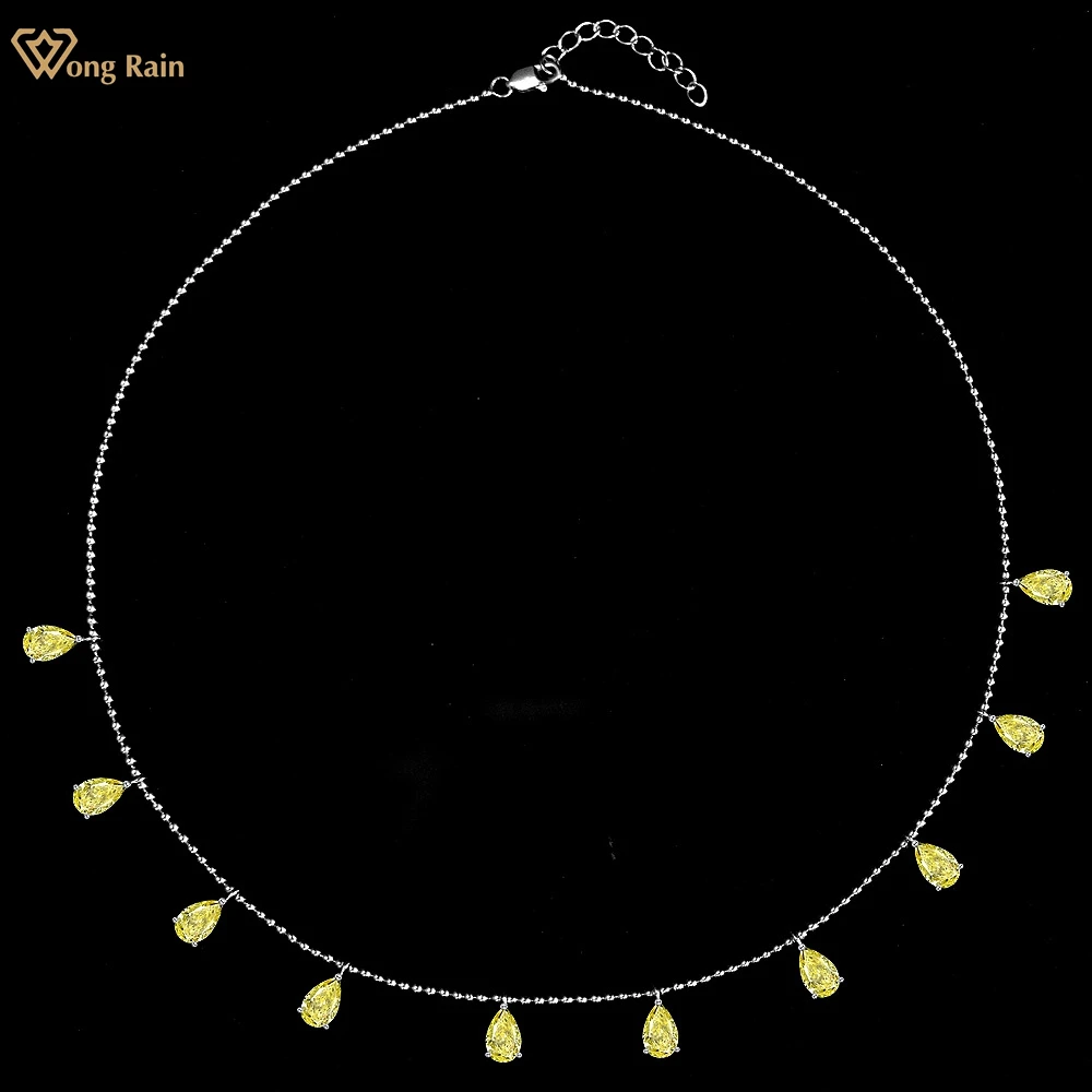 

Wong Rain Luxury 925 Sterling Silver Pear Cut Citrine Aquamarine Sapphire Gemstone Pendant Necklace for Women Fine Jewelry Gifts