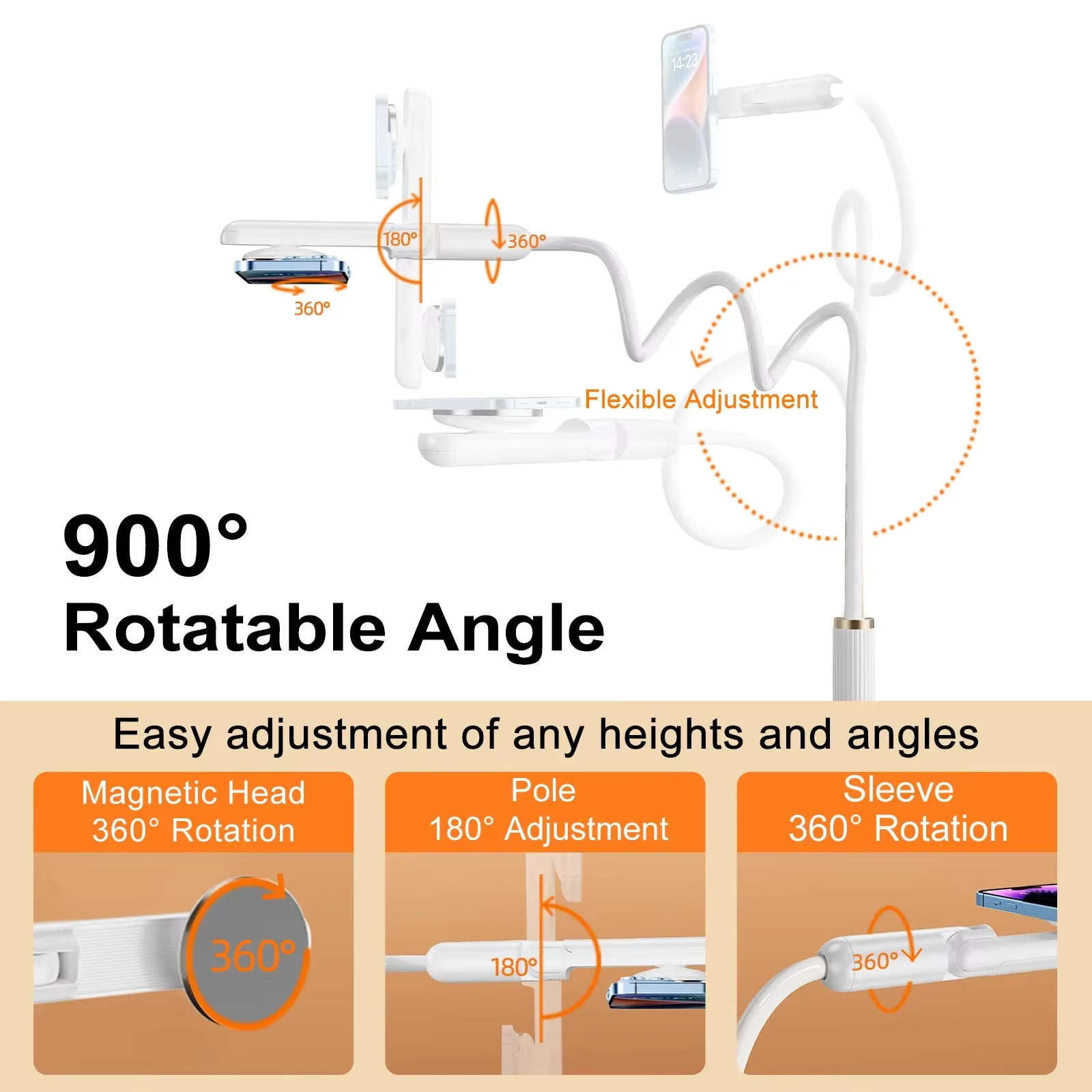 Eary Magnetic Gooseneck Phone Stand Holder with Flexible Long Arm Adjustable for Bed Lazy Bracket Universal for 4-7 Inch Devices