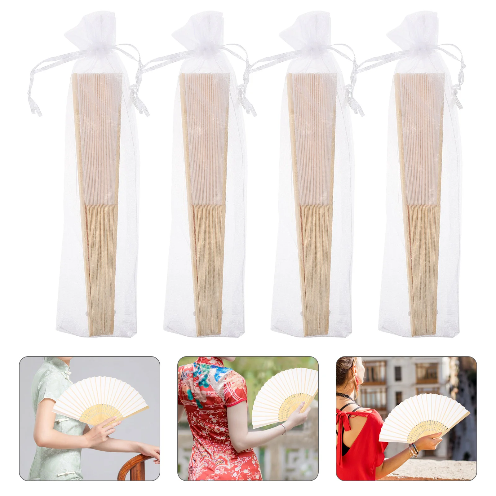 

Chinese Folding Fan White Bamboo Handheld Fans Paper Folded Fan Wedding Party Bridal Dancing Favors Home Decoration