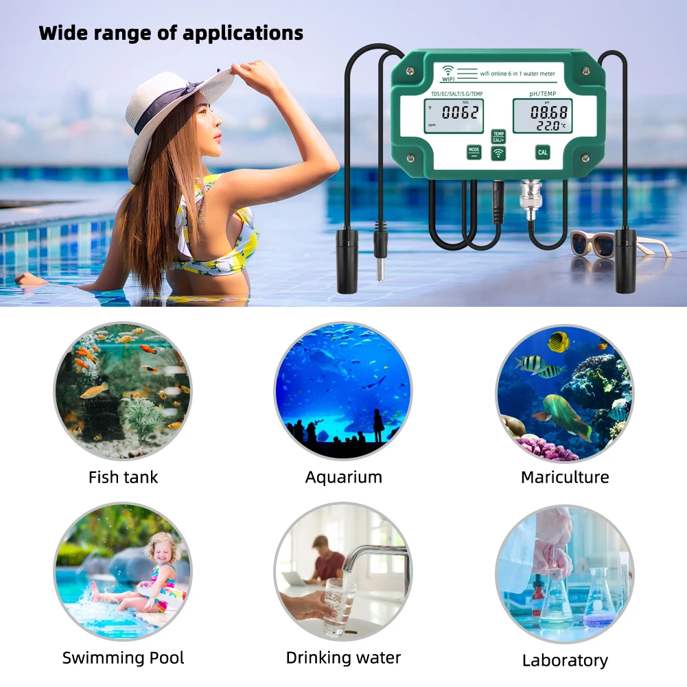 Yieryi YY-W9909 Smart Bluetooth Water Quality Tester PH/TDS/EC/Salinity/S.G./Temp Meter WIFI APP Intelligent Control 6