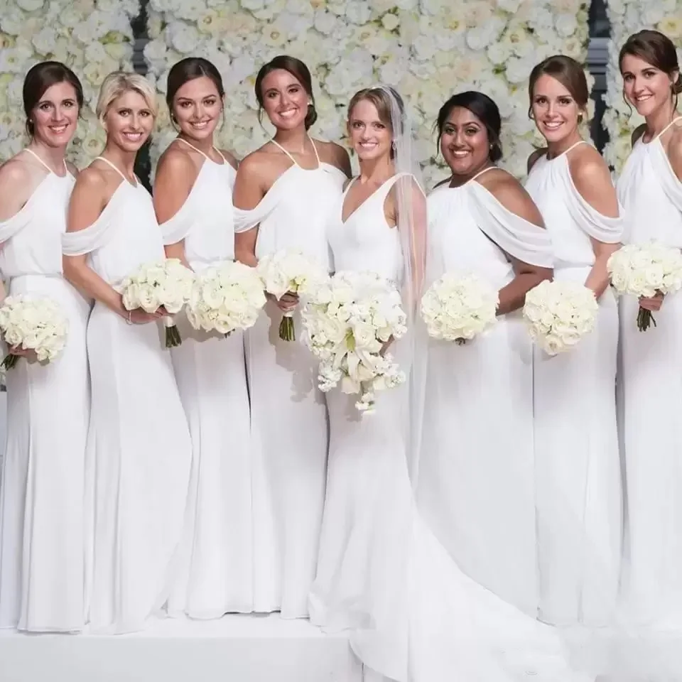 

2023 Women's White Plus Size Wedding Dress Bridesmaid Dress Sexy Strapless Chiffon Pleated Custom Floor Length Dress