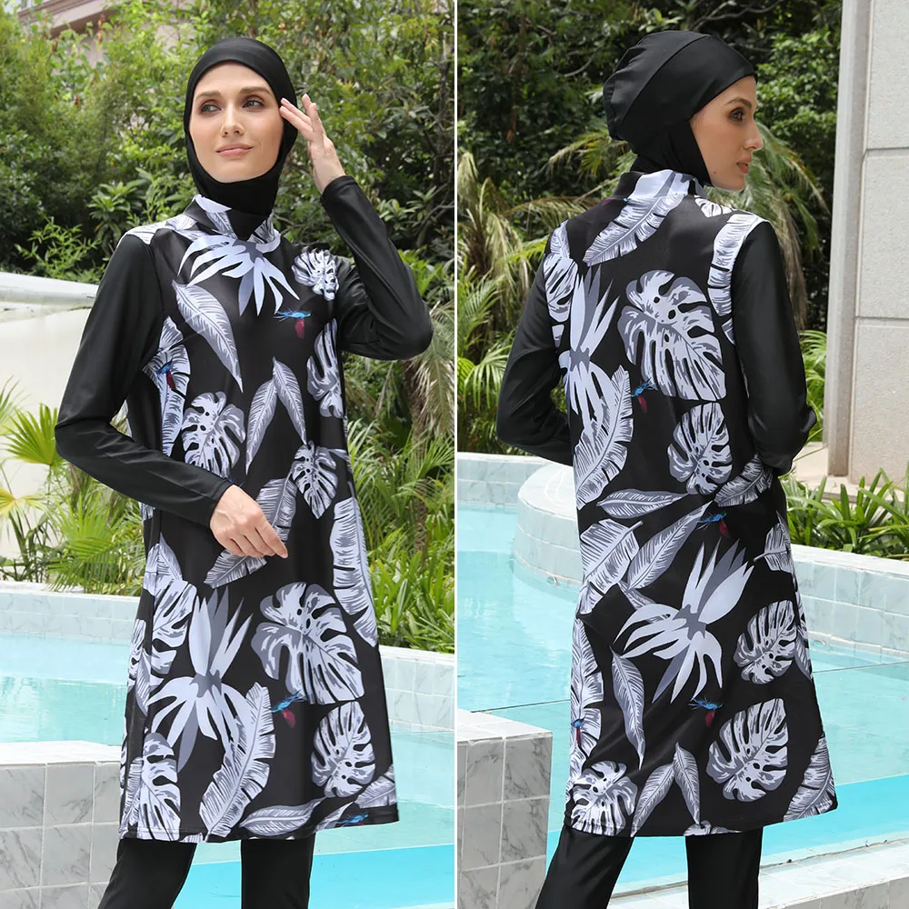 3PCS Set Burkini Muslim Swimwear 2023 Swimming Suit For Women Plain Modest Swimsuit Islamic Clothing Sets