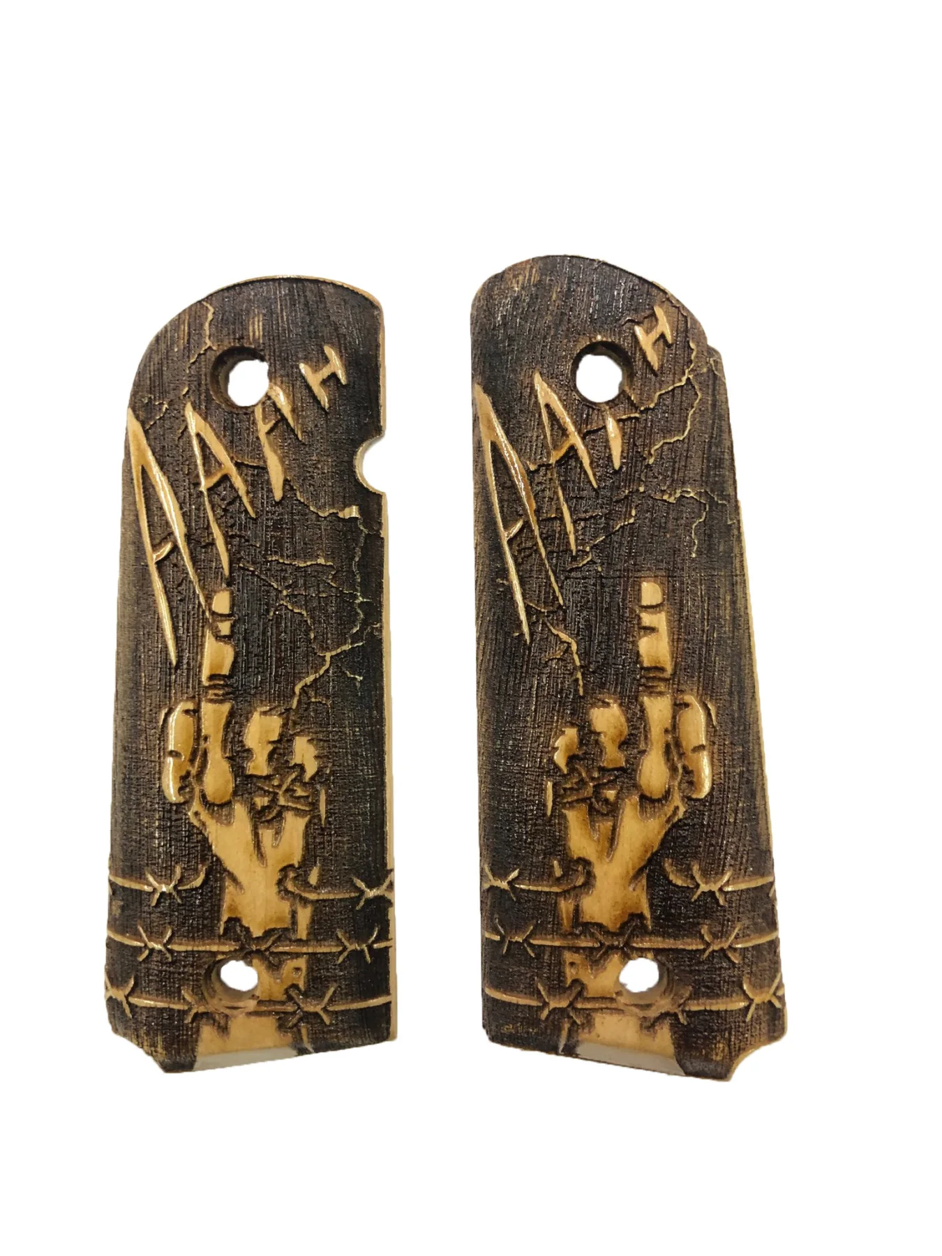 

Colt 1911 Compatible Custom Pattern Laser Cut Wooden Grip Mod67