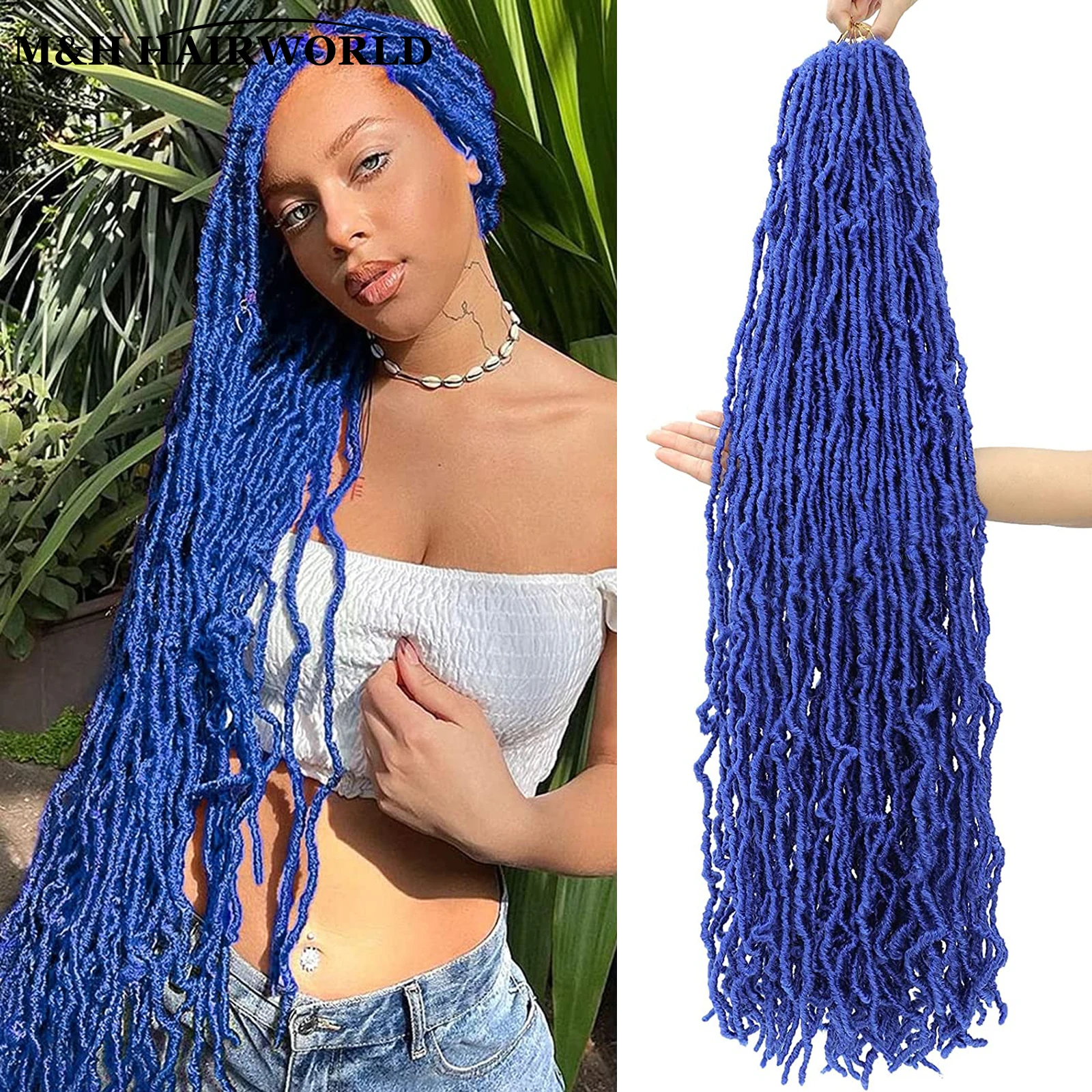 18inch Blue Lock Soft Faux Locs Crochet Braids Hair Curly Wavy