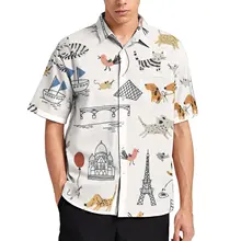  Dog Print Hawaii Shirt Man Dachshund Paws and Bones Casual Shirts Blouses Short-Sleeved Trendy Oversized 