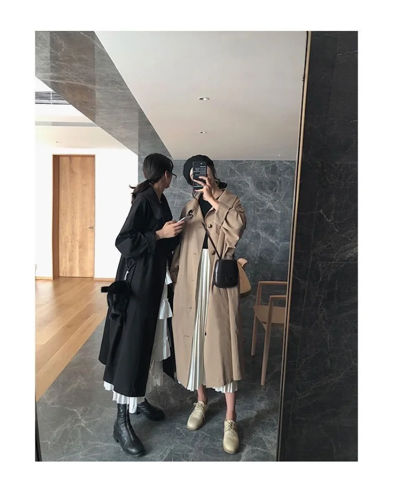2022 Trench Coats Women Patchwork Loose Notched Lapel Long Sleeve Trench Coats Outwear Autumn Winter Harajuku Jacket Female Tops