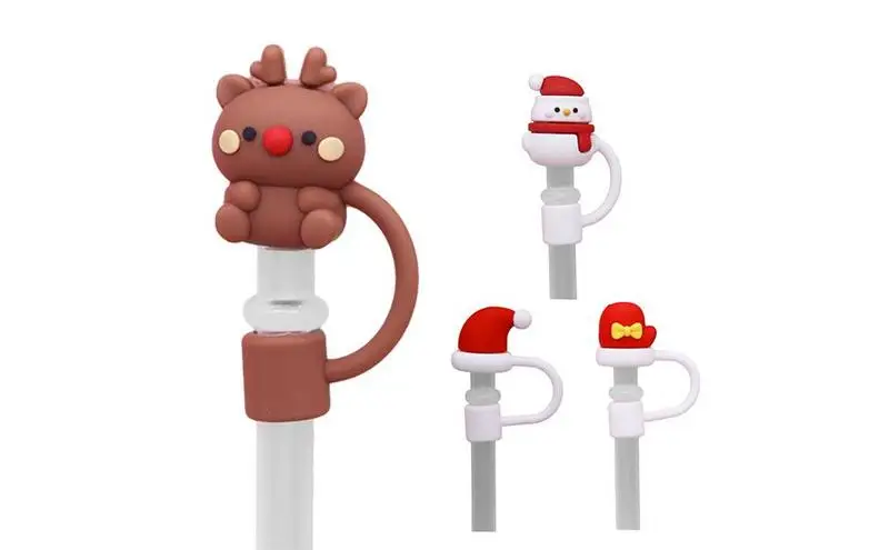 

Silicone Christmas Straw Covers Cute Cartoon Santa Snowman Straw Plug Tips Protector Colorful Dust Cloud Cute Lids Toppers