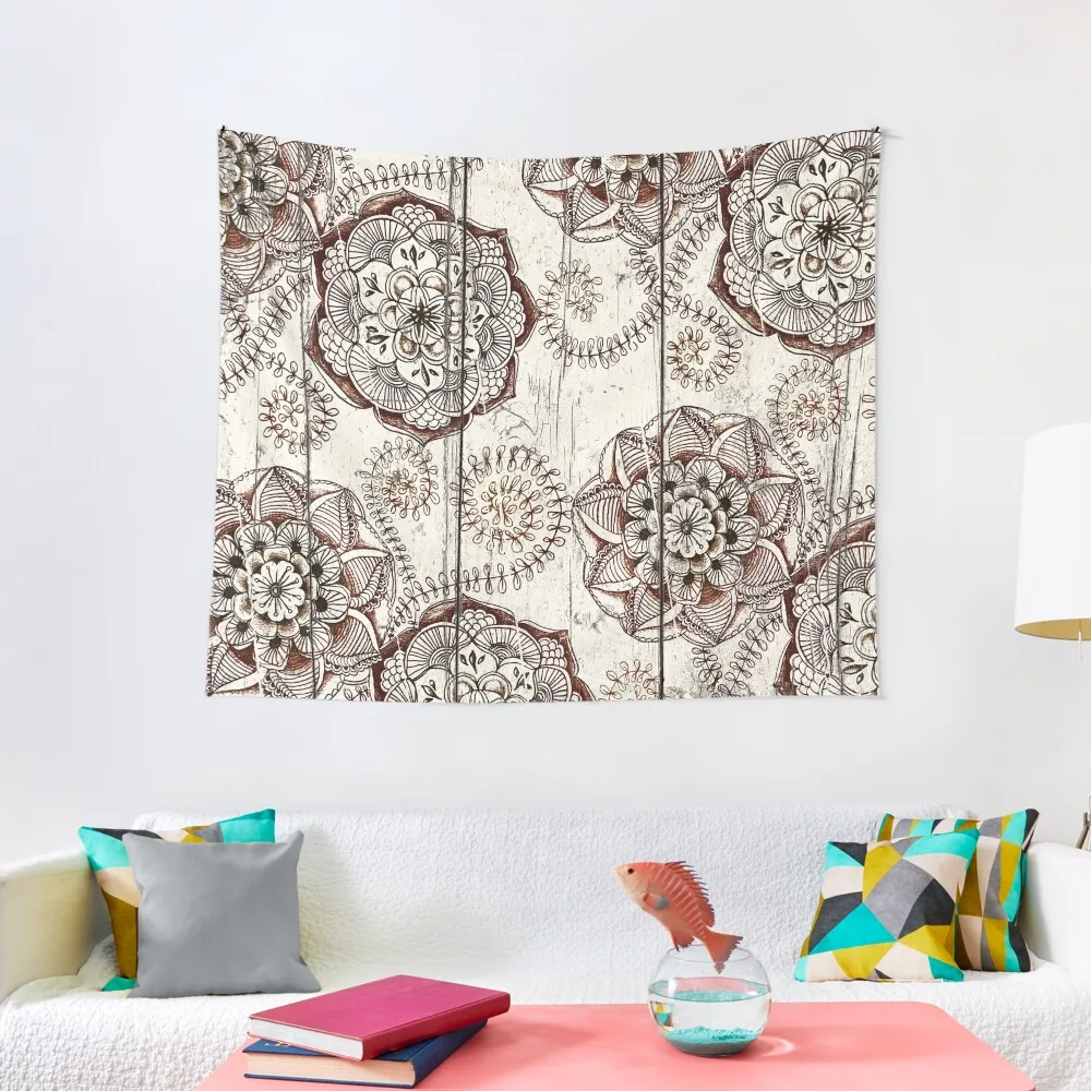 

Coffee & Cocoa - brown & cream floral doodles on wood Tapestry Room Design