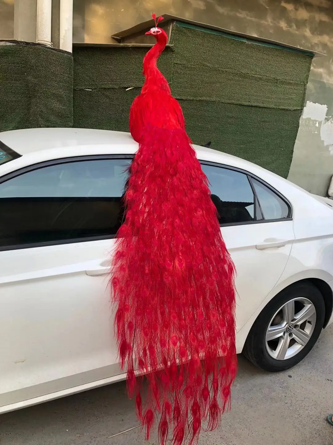 

huge simulation peacock model foam&feathers long tail red peacock bird wedding party decoration about 200cm a2754