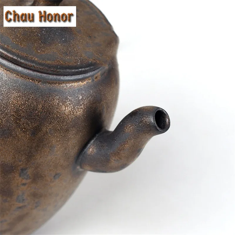 210ml Vintage Kiln Fambe Ceramic Teapot Handmade Sprinkle Gold Glaze Small Master Pots Dahongpao Teaware As Wish Gift Packaging