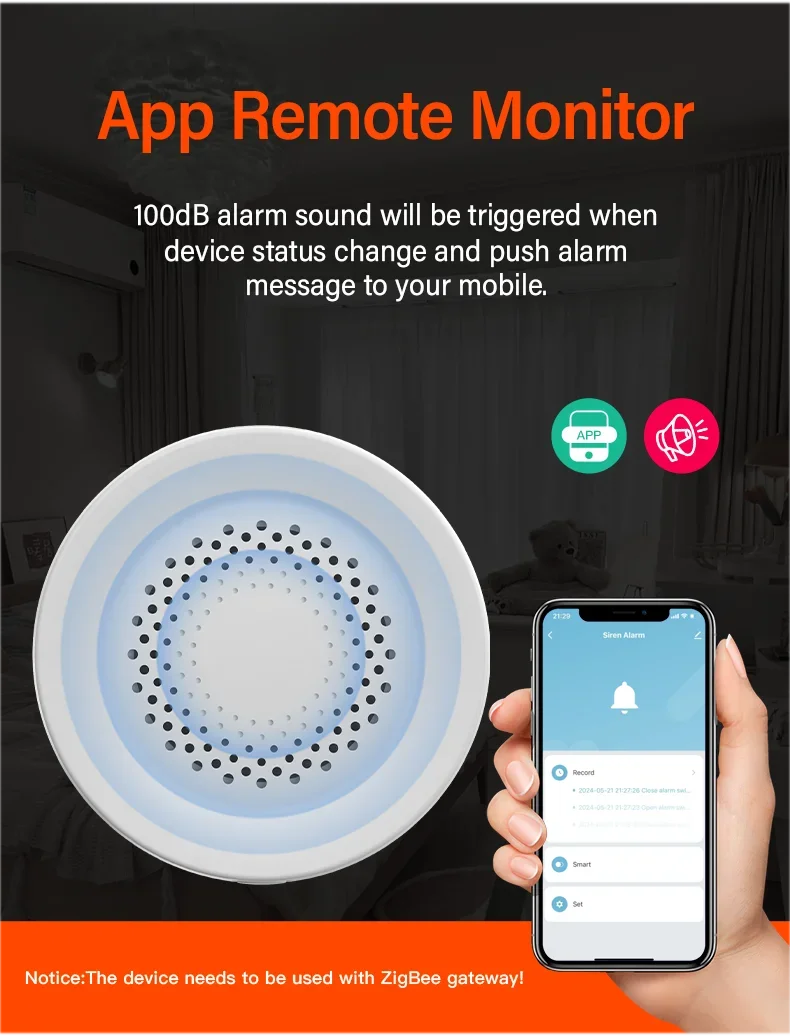 Tuya Zigbee sireeni alarmi külgvaade