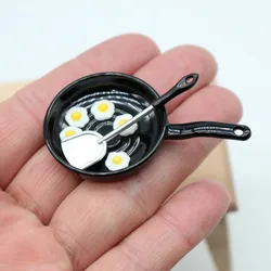 Miniature Dollhouse Kitchenware Set - Frying Pan, Spatula, and Eggs Decor Toy (1set)