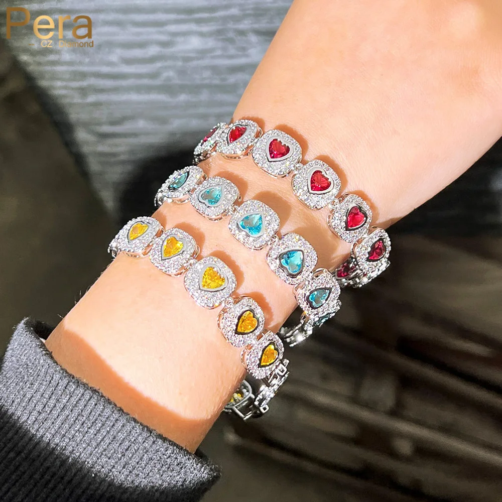 Pera Romantic White Gold Plated Cz Crystal Light Blue Love Heart Link Braccialetti Per Le Donne Accessori Per Gioielli Da Festa B024