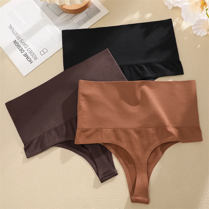 Description Picture 5 of item3PCS High Waist Butt Lifter Women's Thong Panties Maillard Sexy Tummy Control Belly Shaping Lingerie Female Slimming Shapewear
