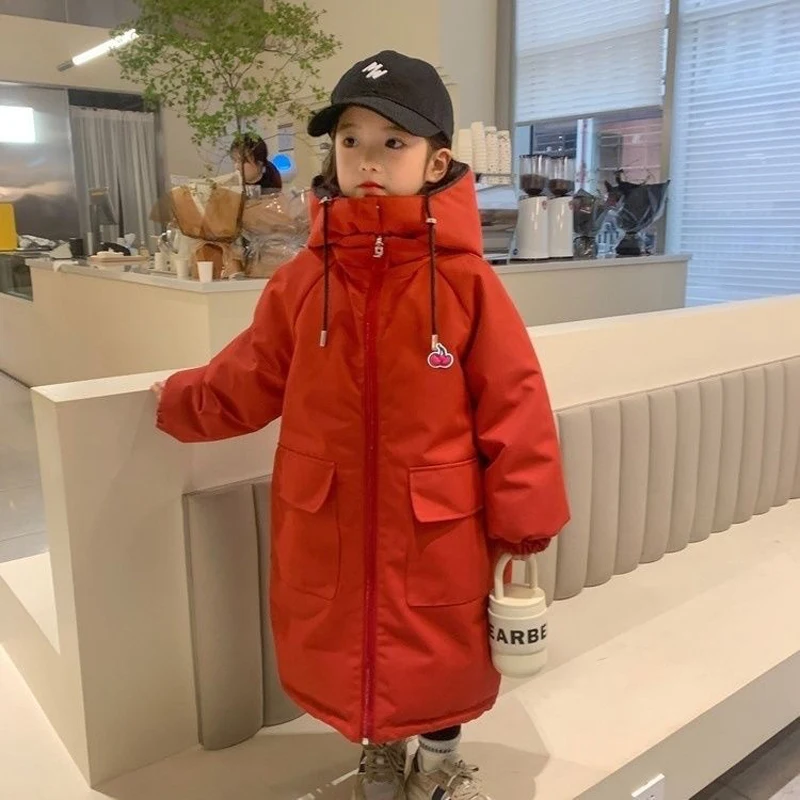 Winter Thick Cotton Coats For Girls Hooded Jackets Kids Outerwear Clothing Baby Long Warm Parka Snowsuit CH28 down jacket children jackets girls coat