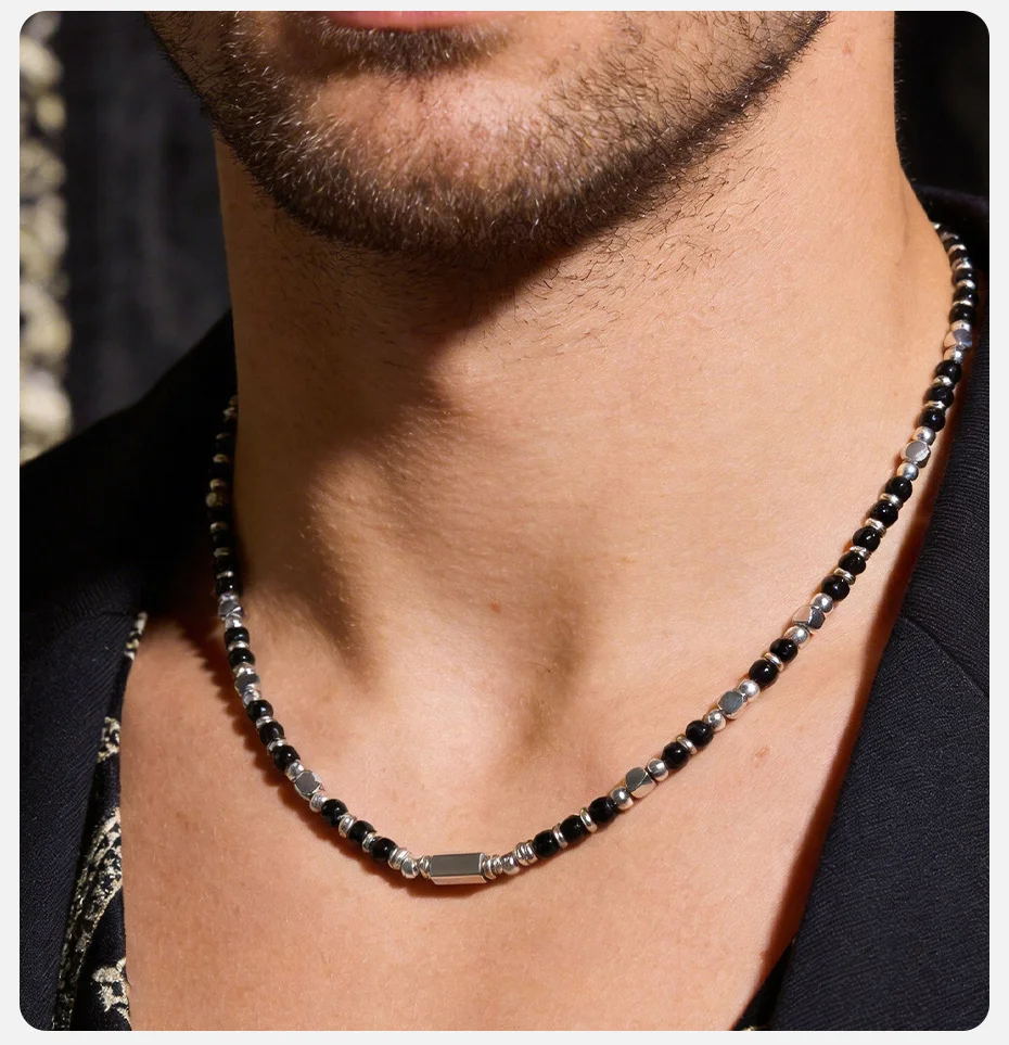 Vnox Edelstahl-Halskette mit Natursteinperlen für Männer und Frauen, trendiger Charm-Choker, Bohemia, 45–53 cm, verstellbare Länge, Schmuck – Detail 3