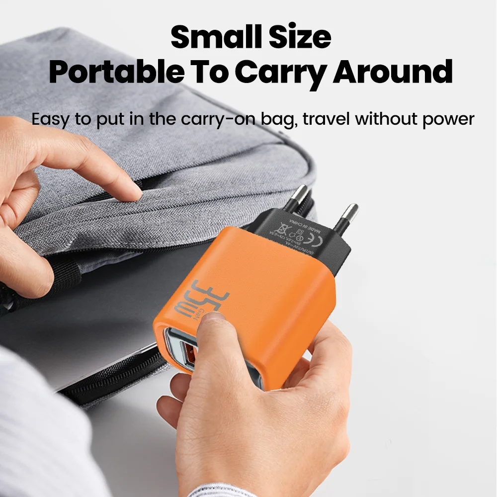 Dual-Port 35W Fast USB Wall Charger with USB-C and QC3.0 Technology