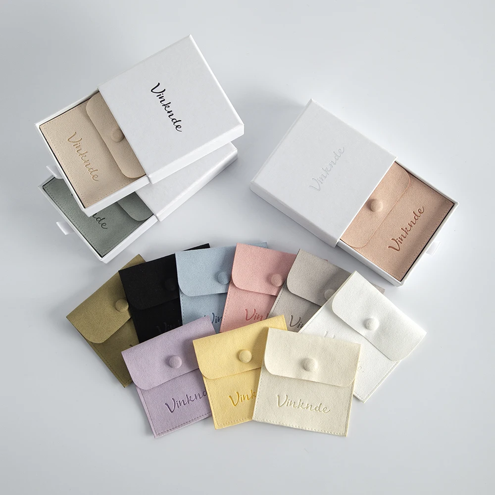 9x9x1.7cm White Drawer Jewelry Box Inside With 8x8cm Microfiber Button Gift Bag Can Personalized Logo for Wedding Christmas Set