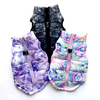 Tie Dye Dog Clothes Winter Vest Coat with Leash Ring Puppy Sweatshirts for Small Dogs Boy Girl Cold Weather Cat Apparels 1