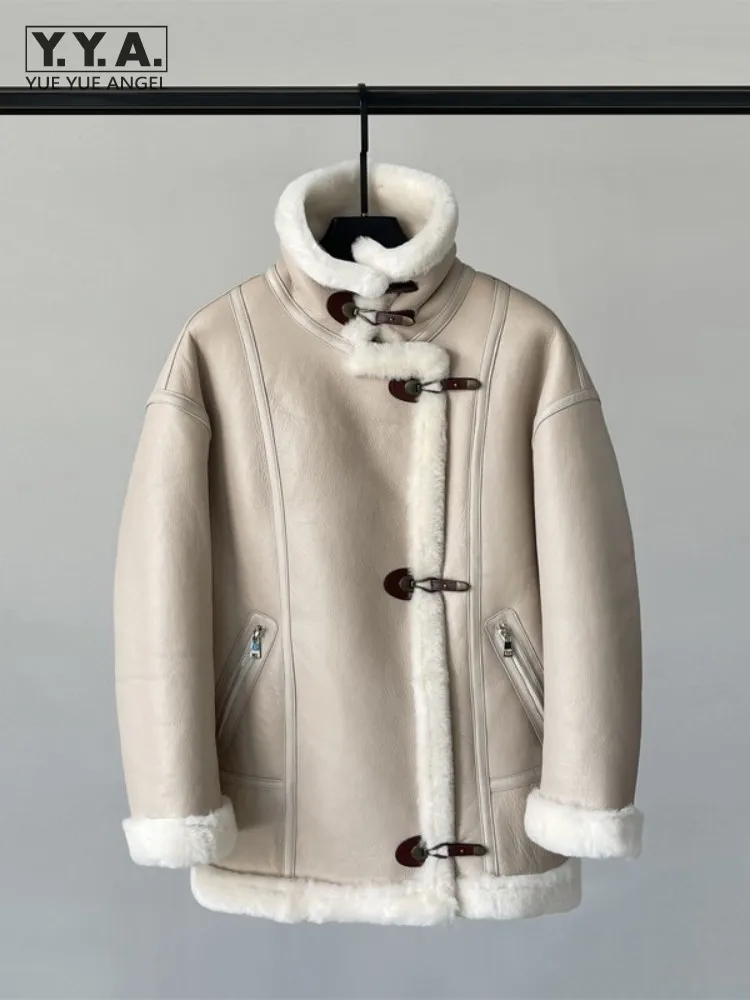 

Winter Medium Long Motorcycle Jacket Women Luxury Genuine Leather Real Fur Coat Fashion Thicken Warm Sheep Wool Fur Overcoat