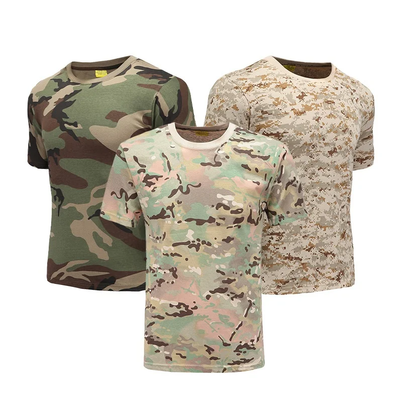 Cotton Tactical Camouflage Shirt Short Sleeve  Combat T-Shirt Men Quick Dry Multicam Camo Hiking Hunting T Shirts