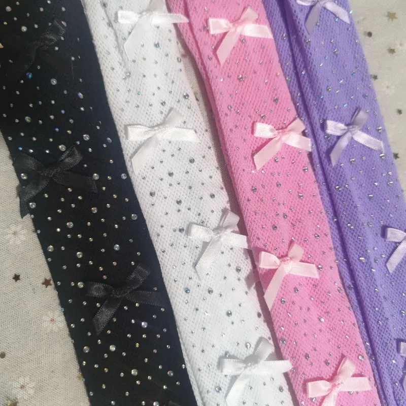 Diamond Net Socks Children's Color Stockings Women's Hollow Bottom Socks Bow Pantyhose with Drill Socks