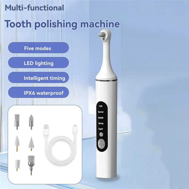 Description Picture 3 of itemA98G-Tooth Polisher, Rechargeable Teeth Polisher With 6 Brush Heads, Tooth Whitening Kit For Cleaning And Polishing