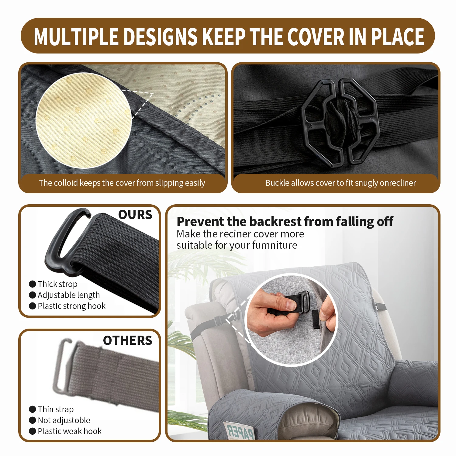 Recliner Chair Covers Waterproof Armchair Slipcover Sofa Strap Adjustable Elastic With Furniture Protector For Living Room 4