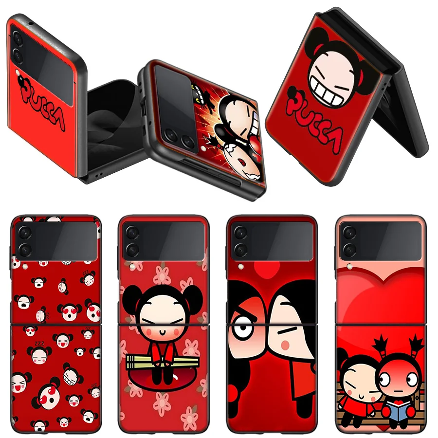 Custodia Pucca Simpatico Cartone Animato Per Samsung Z Flip 5 Flip 4 3 5G Black Hard Cell Phone Galaxy Cover Z Flip 5 4 3 Funda Luxury Pc Sh
