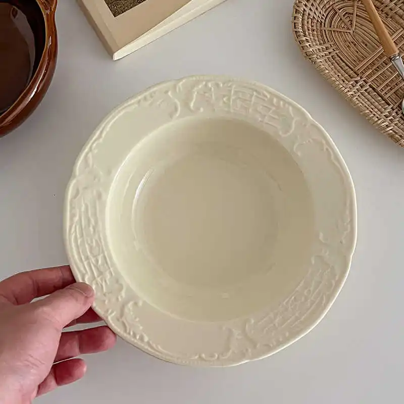 French Ceramic Deep Plate Exquisite Straw Hat Plates Western Pasta Disc Household Yoghurt Fruit Salad Tray