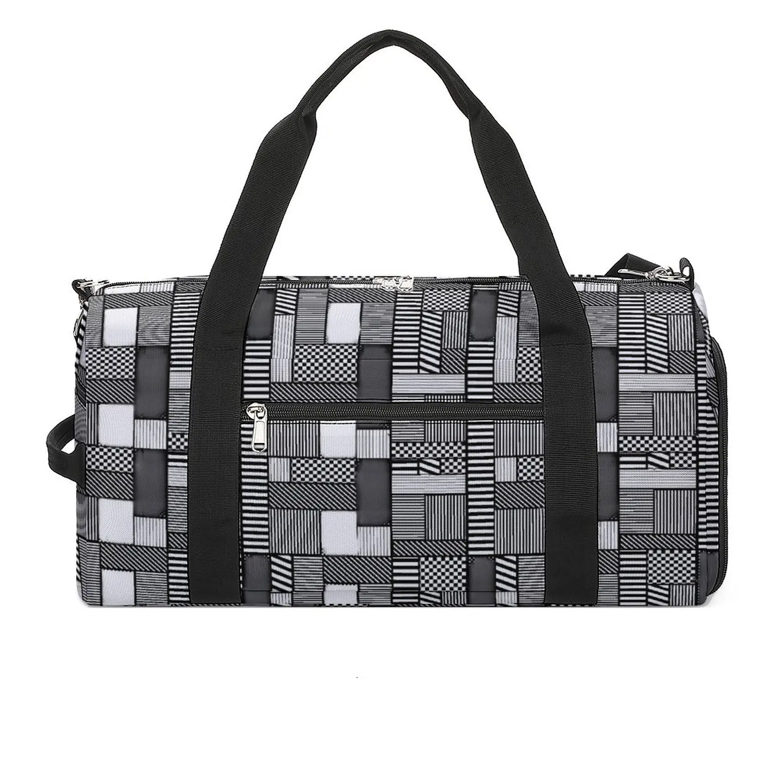

Black And White Geo Print Gym Bag Geomatric Patchwork Luggage Sports Bags Men with Shoes Vintage Fitness Bag Weekend Handbags