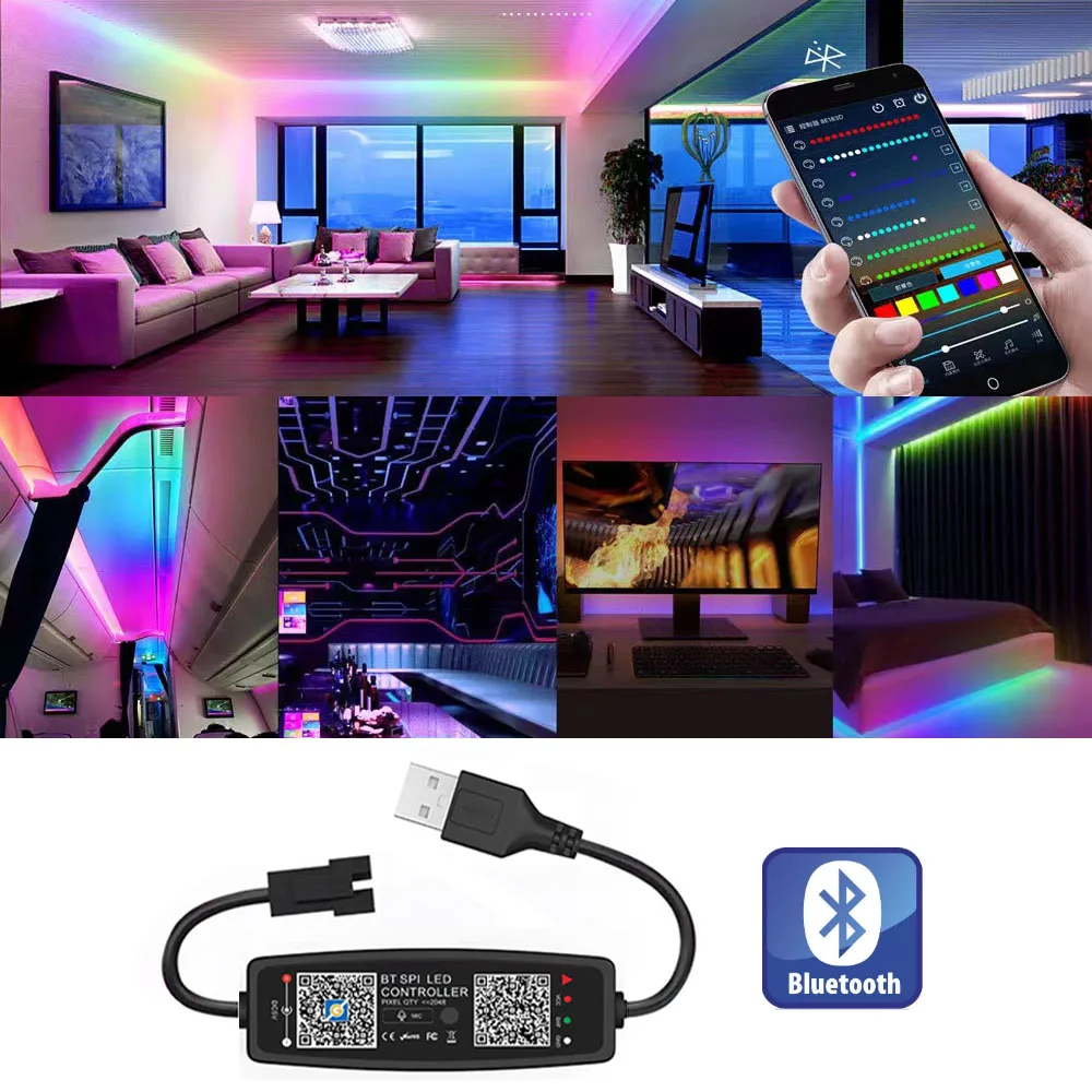 RGB LED 스트립 매직 홈 블루투스 USB 원격 DC5V 와이파이 컨트롤러, SP108E, WS2812B, SK6812