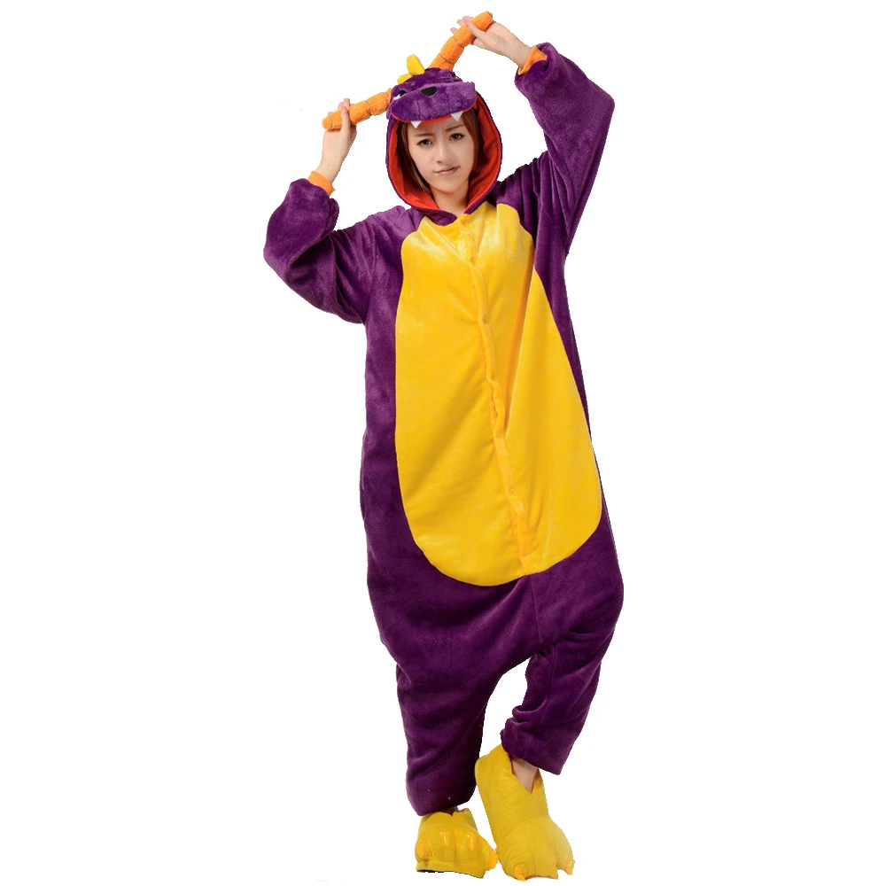 Purple Little Dinosaur Hooded Jumpsuit Pajamas Halloween Party Costume Animal Cosplay Kigurumi Clothing Plush Female Sleepwear kigurumi cosplay midnight cat onesies black cat pajamas unisex adult pajamas costume animal sleepwear halloween hoodies